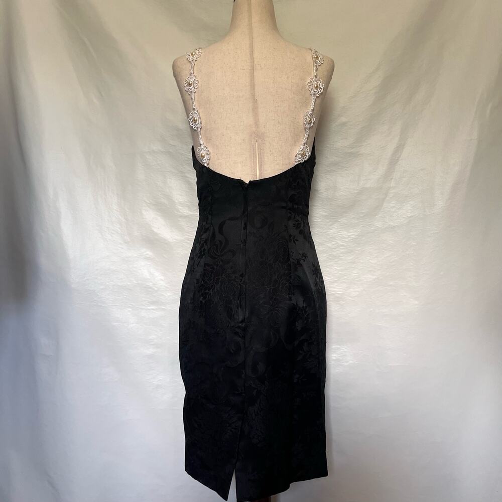 Vtg Y2K Scott McClintock Damask Lace Pearl Dress 6 Gothic Romantic Prom Glam USA - Picture 6 of 16